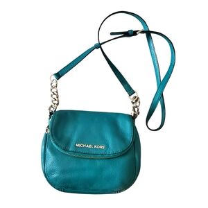 Michael Kors Bedford Leather Small Adjustable Flap Crossbody Bag Teal‎ Blue